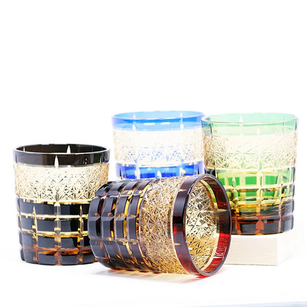 Color Cased Bohemia Style Luxury Handmade Japanese Edo Kiriko Glass Cup Whisky Brandy Rock Glasses for Presents