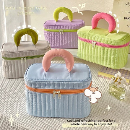 Luxury Custom Logo Waterproof Nylon Cotton Padded Quilted Puffer Puffy Large Capacity Cosmetic Bag Travel Makeup Storage Bags