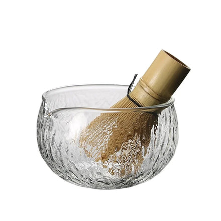 Newell Japanese Artistic Style clear Whisk 300ml Hot Selling Single Tea Mixing Glass Matcha Bowl with Pouring Spout