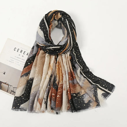 Women Fashion Cotton and Linen Printed Tie Dye Scarf With Hot Gold Long Scarf Horse City Winter Warm Shawl