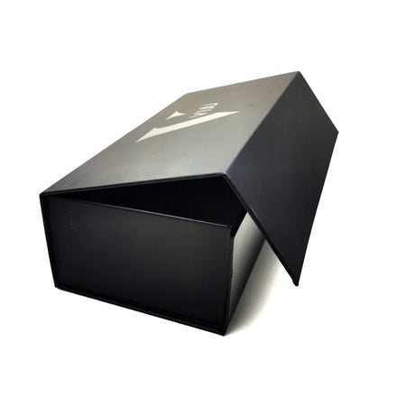 Custom Luxury Black Recycled Materials Embossed Rigid Shoe Box Packaging with Magnetic Flap Closure