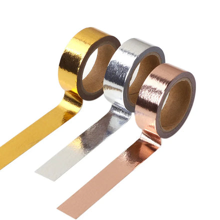 Hot Sale Simple Colors Gold Silver Rose Gold Masking 5m 15mm Acrylic Gold Foil Washi Tape for DIY Decoration