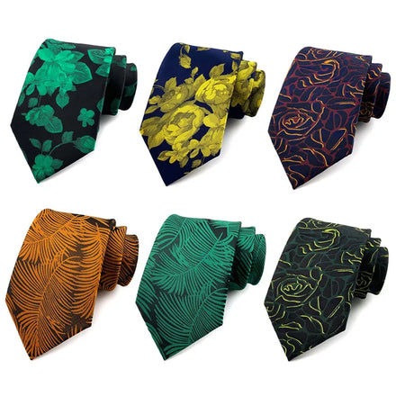 Polyester Tie Fashion Men's Necktie 8cm Navy Blue Green Black Ties Gravatas for Men Floral Slim Neckties Wedding Shirts Cravat
