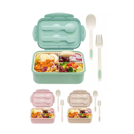 1400ml Back to School Portable Plastic Kids Bento Box 3 Compartment Bento Lunch Box With Spoon and Fork