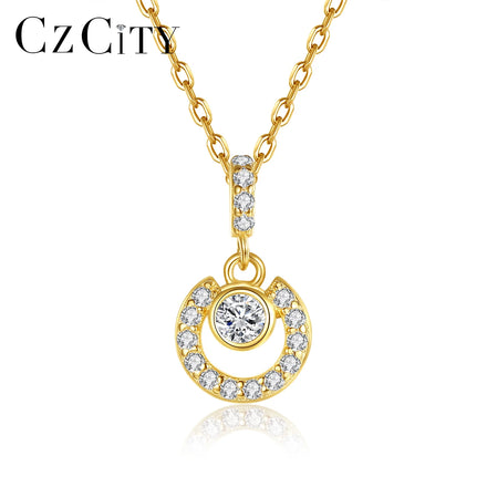 CZCITY Woman Statement Chain Trendy Diamond Gold Girl Dainty Disc Fashion Jewelry Round Pendant Necklace