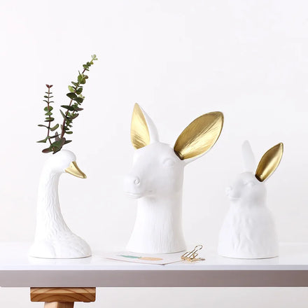Modern Abstract Ceramic Deer Head Statue Ornament Office Desktop Sculpture Decorative Table Vase Home Decor for Living Room