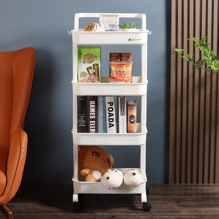 Sesame 3 Tier Rolling Utility Bathroom Rack Living Room Trolley Plastic Shelf Organizer Storage Cart Hair Salon Trolley Cart