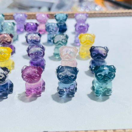 Rainbow Natural 0.5 Inch Mini Blue Fluorite Carving Healing Crystal Dog Raw Tumble Stone Hand Carved Animals Carfts Decoration