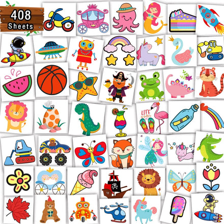 Customized 1.57*1.57in Color Cartoon Animal Plant Cute Children Tattoo Sticker Red Blue Green Gold Boy Girl Tattoo Sticker