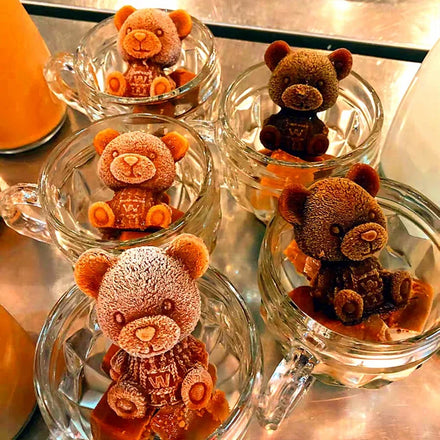 1 2 6 Cavity Reusable Cute 3D Teddy Bear Ice Sculpture Silicone Ice Cube Tray Mold