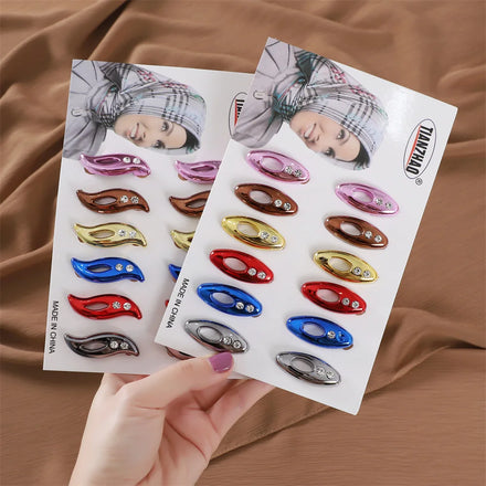 12pcs Rhinestone Decor Scarf Safety Pins Muslim Hijab Clips Accessories Brooches