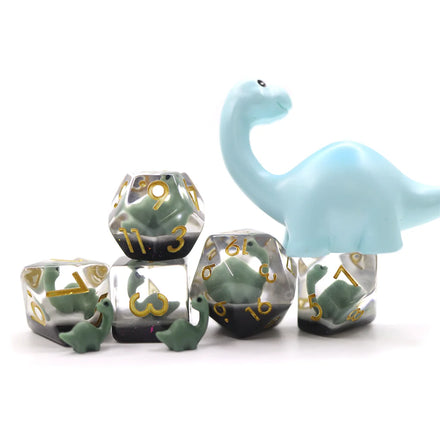 Hot Selling 16mm Set of Custom Logo Transparent Dnd Resin Polyhedral Vintage Green Tanystropheus Board Game Dices