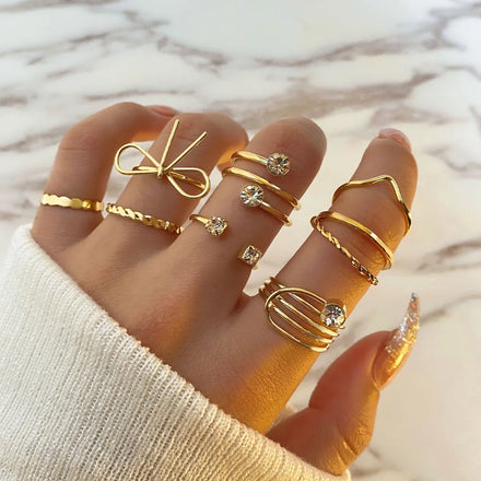 Fashion Gold Plated Bow Zirconia Gold Plated Ring Set for Party Gift Wholesale