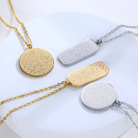 18K Gold Silver Arabic Necklace Religious Jewelry Stainless Steel Islam Muslim Pendant Necklace