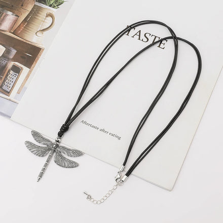 TongLing Bohemian Handmade Animal Jewelry Necklace Antique Silver Dragonfly Pendant Necklace for Daily Life
