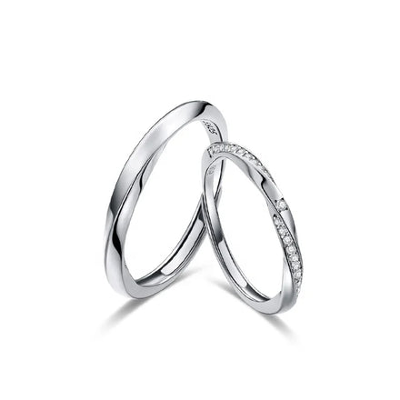 GR92 Eternal Couple Ring Trendy S925 Sterling Silver Water Waves Promise Mobius Ring with Geometric Inlay Zircon Engagement Gift