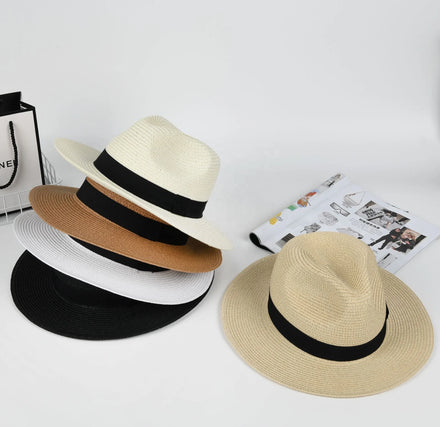 New Collection Chinese Droppshiping Girls Summer Plain Sun Paper Straw Panama Summer Hat Woman With Ribbon for Women Summer
