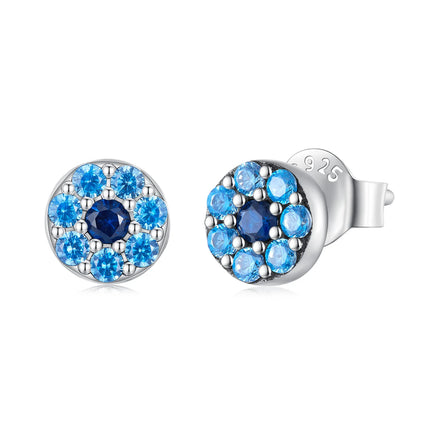 HOT 925 Sterling Silver Blue Zircon Round Devil Eye Stud Earrings Lucky Earrings for Women Fashion Fine Jewelry SCE1531