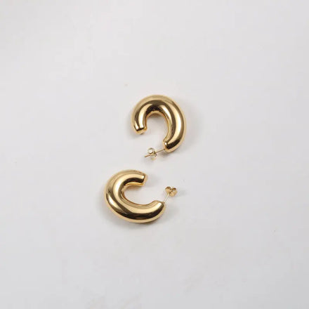 Fenny Jewelry Classic Smooth Chunky Hollow Small C Hoop Earring Trendy Jewelry Wholesale Stainless Steel Ladies Jewelry