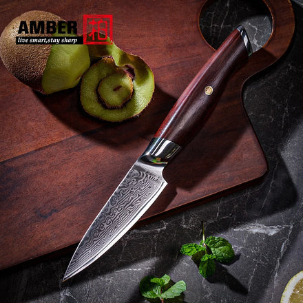 Amber Rose Wood Handle 5 Inch Kitchen Utility Knives VG10 Damascus Paring Knifes Fruit Carving Knifes for Kitchen