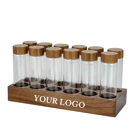 Eco-Friendly Espresso Accessories Barista Tools Coffee Bean and Tea Storage Glass Walnut Wood Classic Display Rack