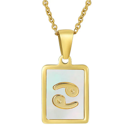 Square 18k Gold Plated Stainless Steel Zodiac Necklaces for Women Charm Shell Pendant Necklace 12 Zodiac Sign Jewelry Gift