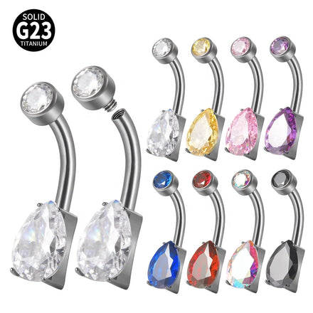 G23 Titanium Luxury Belly Button Rings Internal Threaded WaterDrop Zircon Banana Navel Piercing Women Body Jewelry Wholesale