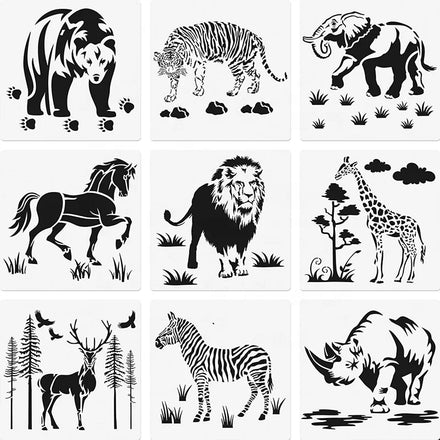 Reusable Animal Painting Stencil Bear Tiger Elephant Horse Lion Giraffe Zebra Rhino Deer Drawing Template