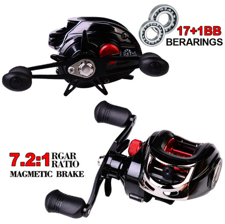 17+1 7.2:1 Ball Bearings Drag with Magnetic Brake System Bait Cast Reel Fishing High Speed 10kg Aluminum Metal Alloy Right Hand