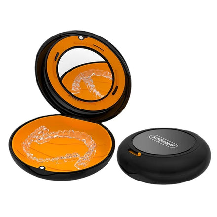 Orthodontic Retainer Brace Storage Box with Mirror Denture Teeth Mouth Guard Container Aligner Case Organizer