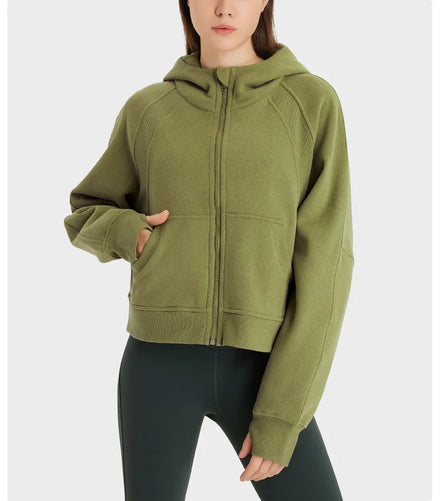Casual Women's Warm Workout Jacket Winter Fleece Lined Hoodies Full Zipper Cotton Sweatshirts With Pockets