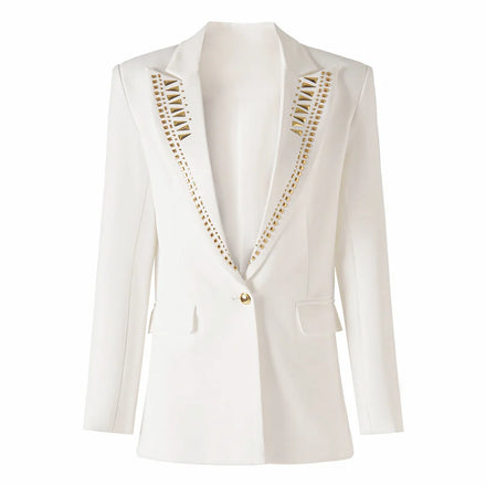 2025 Fashion Bright Pink Geometric Pattern Double-breasted Long Sleeve Women Office Jacquard Fit Blazer