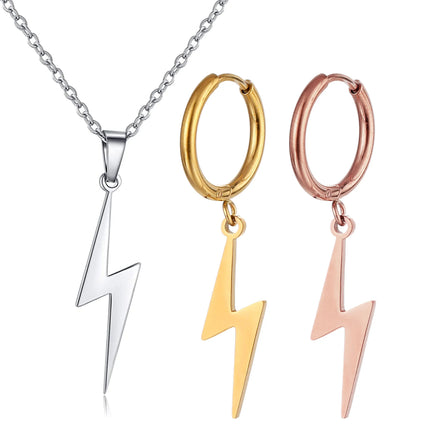 Nickel Free Hypoallergenic.Fashion Dubai Jewelry Sets Women Stainless Steel Gold Lightning Bolt Necklace Earrings Jewelry Sets