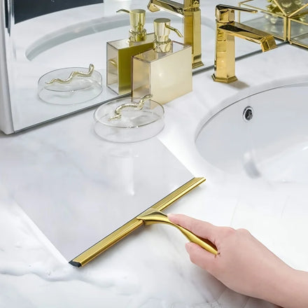 Luxury Gold Finish Squeegee Bathroom Mirror & Glass Cleaner Efficient Water Removal for Vanity & Shower