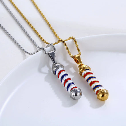 Fashion Hair Salon Pendant Women Men 18K Gold Silver Stainless Steel Jewelry Hair Stylist Hairdresser Barber Pole Necklace