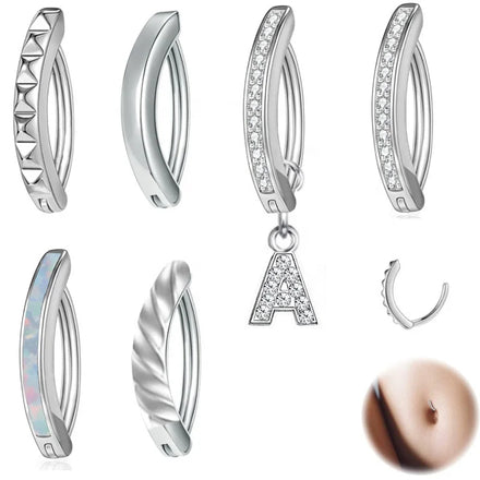 Stainless Steel Clip on Navel Rings for Women Body Piercing Jewelry 14G Clicker Belly Button Ring