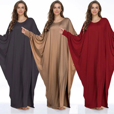 Muslim Dubai Women Batwing Large Size Jalabiya Abayas Kaftan Islamic Long Sleeves Maxi Dress Middle East Robe Ladies Clothing