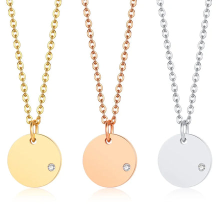 Hot Selling Luxury Stainless Steel CZ Zircon Link Chain Blank Disc Pendant Necklace