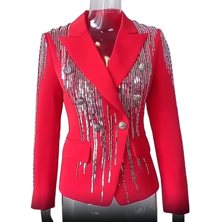Brand New Luxury Sequined Beads European Style Long Sleeve Double-breasted Women Fashion Slim Blazer