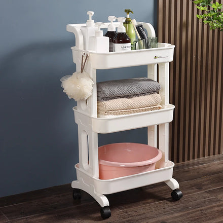 Sesame Kitchen Storage Rack Bathroom Shelves Storage Cart 3 Tier Rolling Utility Cart With Wheels Pedicure Trolley Cart
