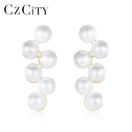 CZCITY Woman Earing Small Gold Plated 2025 Korean Ear Ring Fine Jewelry Zirconia Pearl Earring Stud