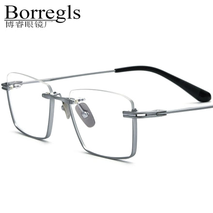 Borregls Titanium Glasses Frame Men New Famous Brand Designer Semi-Rimless Square Eyeglasses Half-Rim Optical Eyewear DTX-416