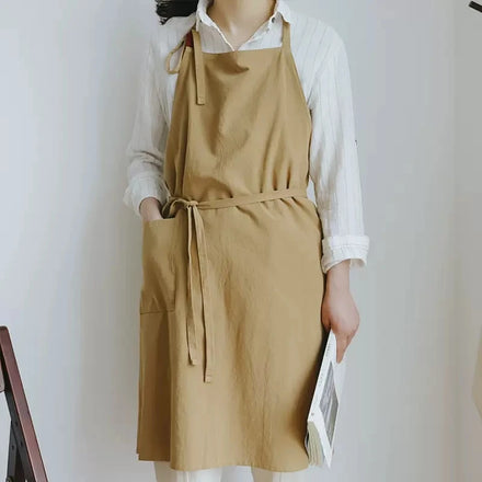 Custom Logo Printed Linen Cotton Waterproof Kitchen Cooking Aprons for Restaurants Work