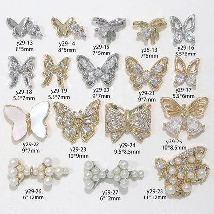 Metal butterfly Nail Art Decorations Rhinestone Crystal Accessories for Manicure 3D Alloy Gold butterfly Nail Charms