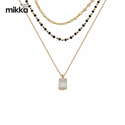 New Fashion Necklace Square Pendant Necklace With 18K Gold-plated Beaded Chain for Women's Necklace