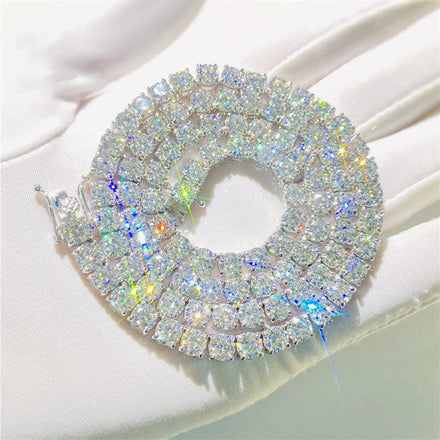 Drop Shipping Hip Hop VVS 925 Sterling Silver Moissanite Cluster Tennis Chain Moissanite Diamond Iced Out Tennis Chain Necklace