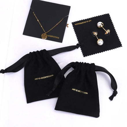 Custom Gold Stamping Cotton Linen Bracelet Necklace Jewelry Bag With Microfiber Cleaning Cloth Jewelry Card Packing Pouch