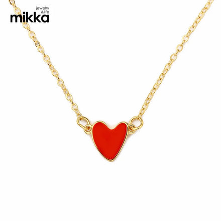 Fashion Link Chain With Red Enamel Heart Pendant Design Gold Plated Necklace Jewelry