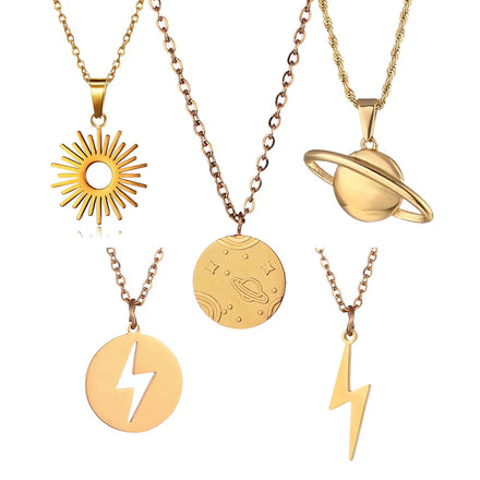 Lightning Bolt Necklace Thunder Minimalist Pendant Saturn Planet Necklace Stylish Collarbone Jewelry Sun Charm Necklace Men Gift