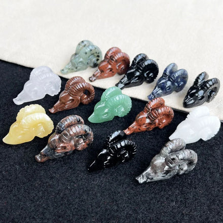 Wholesale Customized Hand Carved Healing Stones Quartz Crystal Sheep Horn Skulls
